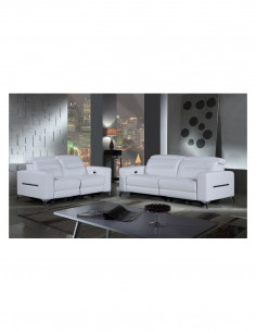 Ensemble Canapé relax électrique en cuir DOA - Blanc cassé 3+2 plac...