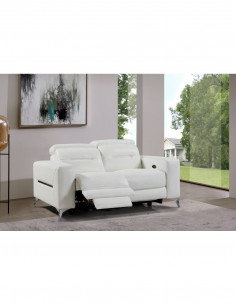 Ensemble Canapé relax électrique en cuir DOA - Blanc cassé 3+2 plac...