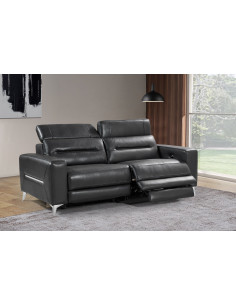 Ensemble Relax Électrique DOA en Cuir Noir - Confort Absolu 3+2+1 P...