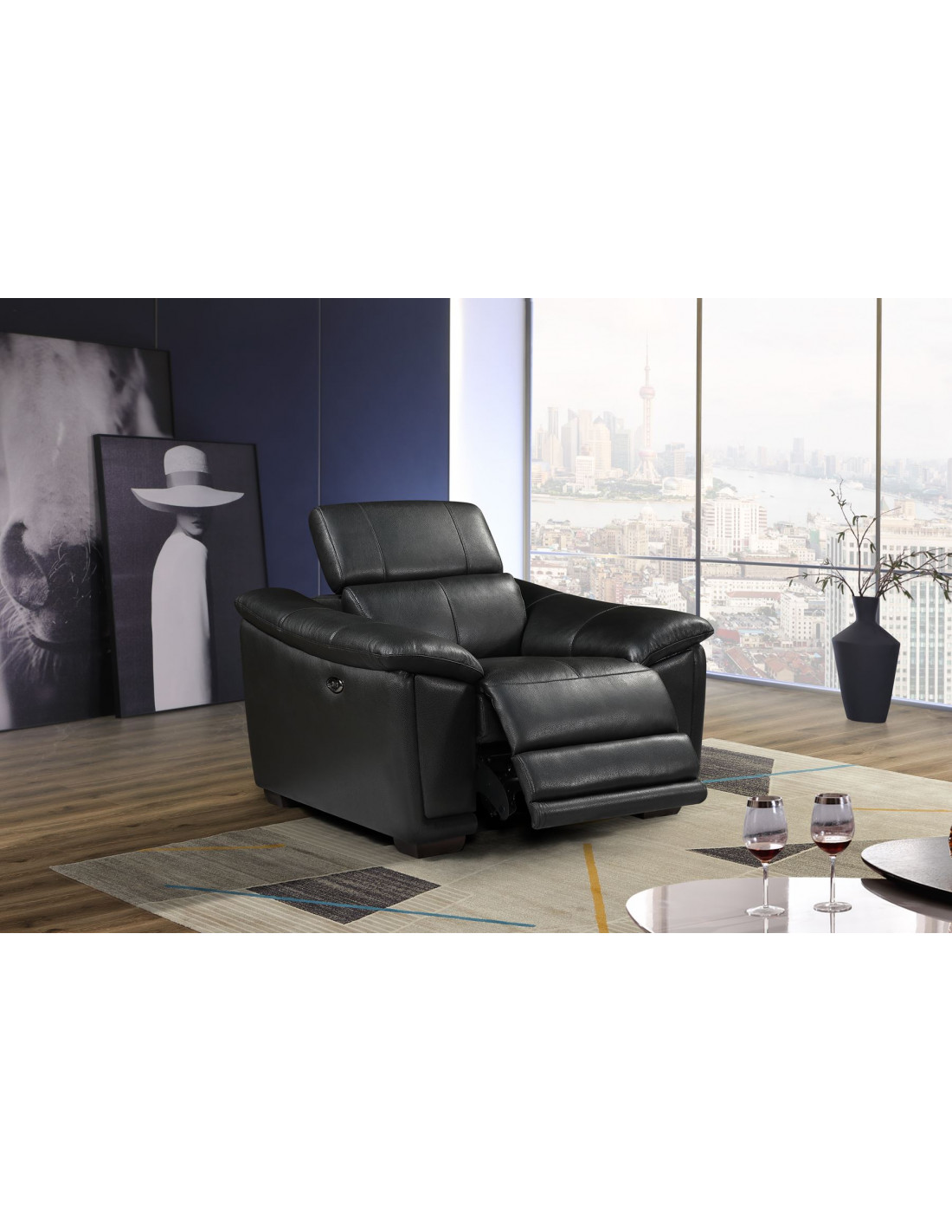 Fauteuil relax électrique Alexander en cuir - Noir 1 place Craquez