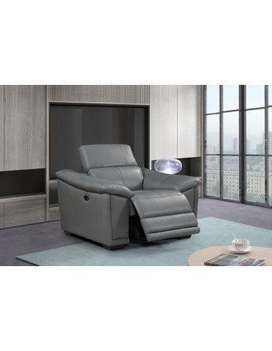 Fauteuil relax électrique Alexander en cuir - Gris 1 place Craquez