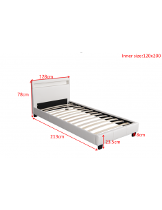 Lit LED Boston - Blanc Lit, tête de lit  + sommier. Structure en mu...