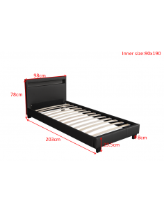 Lit LED Boston - Noir Lit, tête de lit  + sommier.Structure en mult...