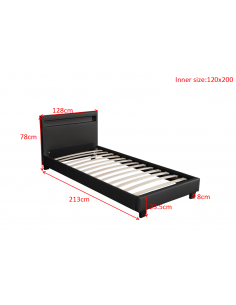 Lit LED Boston - Noir Lit, tête de lit  + sommier.Structure en mult...