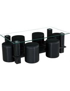 1 Table basse + 6 poufs SIXTY coloris noir