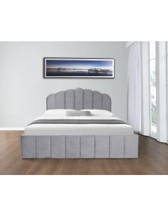 KELLY - Lit avec coffre de rangement - Design - Velours - Gris Le L...