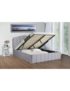 KELLY - Lit avec coffre de rangement - Design - Velours - Gris Le L...