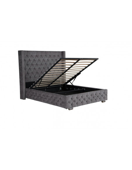 Lit avec coffre de rangement gris silver modèle Joey