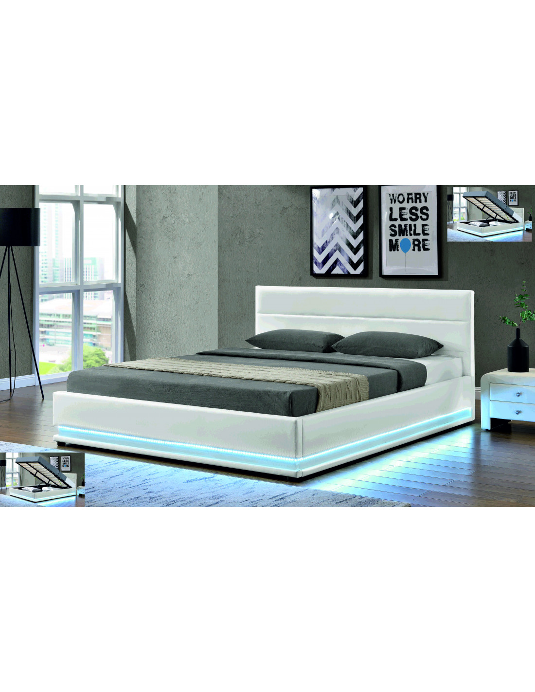 Lit Led Avec Coffre De Rangement Ava Blanc Description