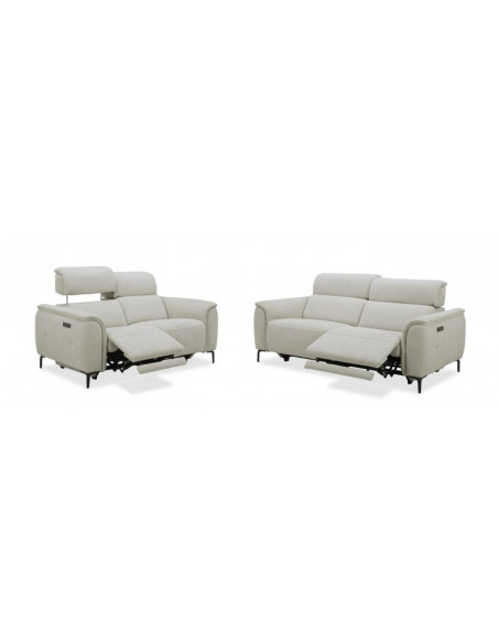Canapé 3 places relax éléctrique en tissu beige modèle COLETTI