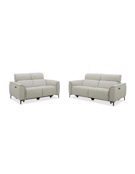 Canapé 3 places relax éléctrique en tissu beige modèle COLETTI