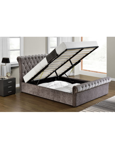 2 Lit Coffre Carla Capitonn?e en Tissu Gris