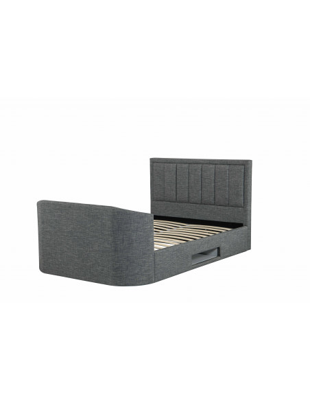 Lit Coffre Clarisse Capitonnée en Tissu Lin Noir