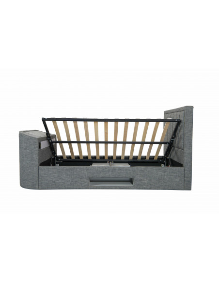 Lit Coffre Clarisse Capitonnée en Tissu Lin Noir