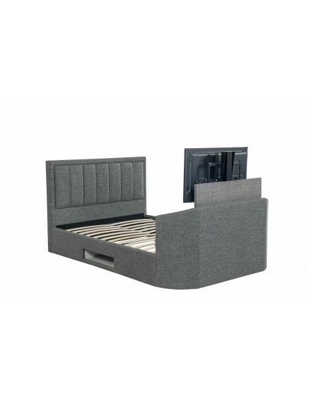 Lit Coffre Clarisse Capitonnée en Tissu Lin Noir