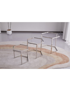 Lot de 3 tables basses Gigogne LEONA structure silveret plateau en céramique