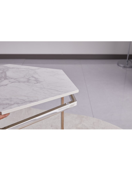 Lot de 3 tables basses Gigogne LEONA structure silveret plateau en céramique
