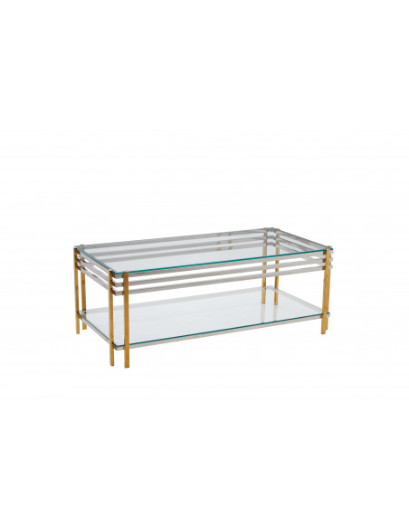 Table Basse Vega - Verre Trempé et Acier Inoxydable de Haute Brillanc