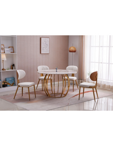 Table à Manger Ronde \'Aurora\' - Plateau en Pierre Frittée et Pieds