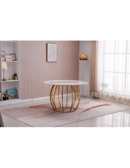 Table à Manger Ronde \'Aurora\' - Plateau en Pierre Frittée et Pieds