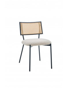 Chaise \'Nova\' - Dossier en Rotin Tressé et Assise en Tissu Teddy