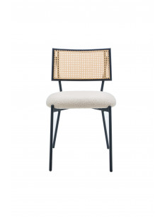 Chaise \'Nova\' - Dossier en Rotin Tressé et Assise en Tissu Teddy