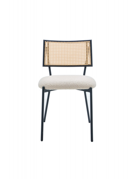 Chaise \'Nova\' - Dossier en Rotin Tressé et Assise en Tissu Teddy