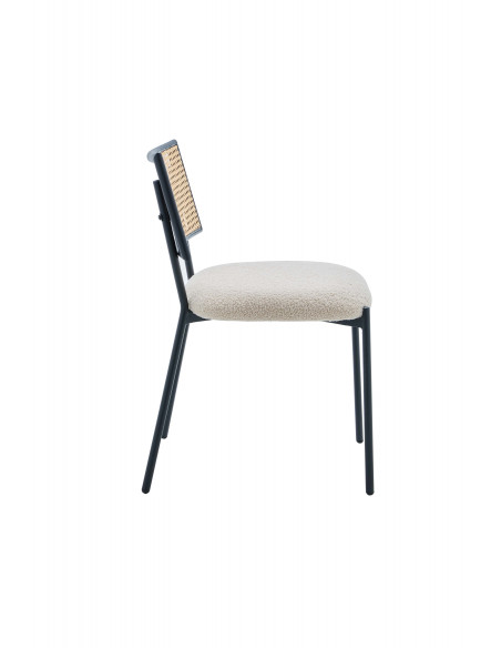 Chaise \'Nova\' - Dossier en Rotin Tressé et Assise en Tissu Teddy