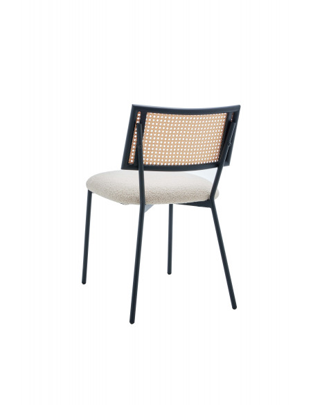 Chaise \'Nova\' - Dossier en Rotin Tressé et Assise en Tissu Teddy