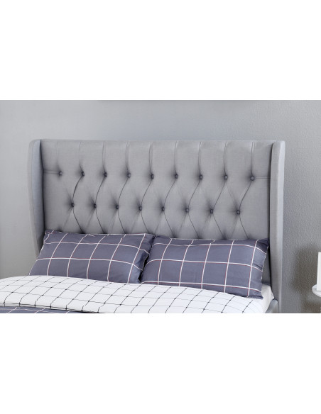 Lit Coffre Clarisse Capitonnée en Tissu Lin Noir