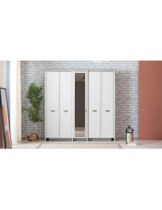 Muğla Élégance : Armoire 5 Portes avec Miroirs et Rangements Intégrés