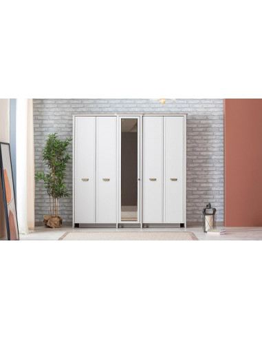 Muğla Élégance : Armoire 5 Portes avec Miroirs et Rangements Intégrés