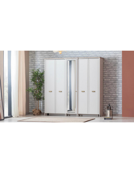 Muğla Élégance : Armoire 5 Portes avec Miroirs et Rangements Intégrés