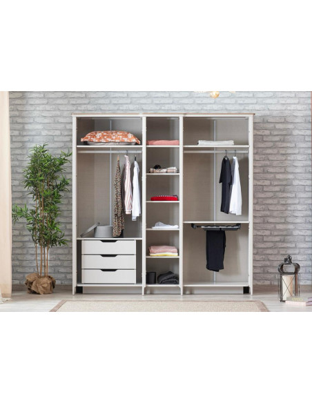 Muğla Élégance : Armoire 5 Portes avec Miroirs et Rangements Intégrés