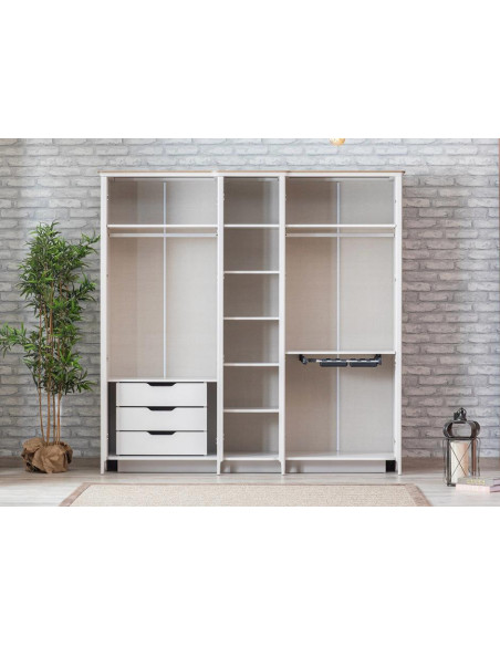 Muğla Élégance : Armoire 5 Portes avec Miroirs et Rangements Intégrés