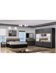 1 Chambre ? coucher HELINA -noir gris, ch?ne