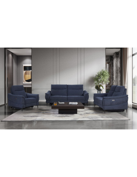 Canapé Relax Électrique 3 places en Tissu Bleu Foncé – Confort et Élégance modèle Blue Haven Relax