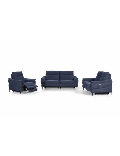Canapé Relax Électrique 3 places en Tissu Bleu Foncé – Confort et Élé