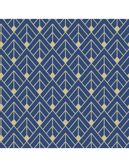 Papier Peint Art Déco Bleu et Doré - Élégance Géométrique, 53 cm x 10,05 m