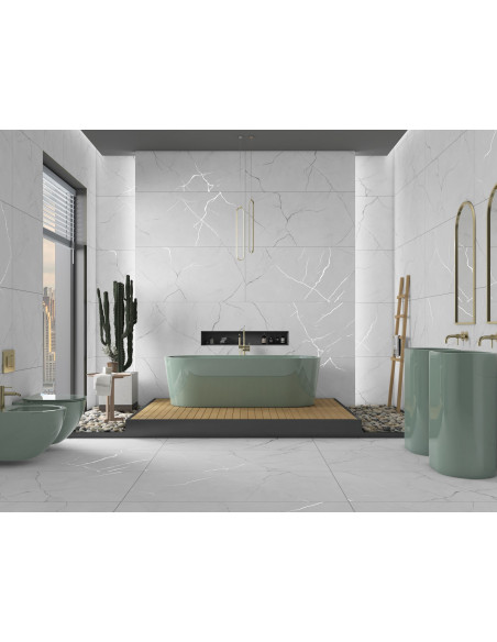 Carrelage MARINA BIANCO 60x120 Mat – L'Élégance du Marbre Blanc aux Veinures Subtiles