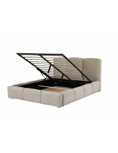 Lit Coffre de Rangement Delphine en Velours Beige – Élégance Douce et Fonctionnalité Optimale