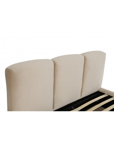 Lit Coffre de Rangement Delphine en Velours Beige – Élégance Douce et Fonctionnalité Optimale