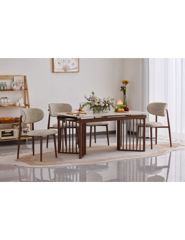 Table à Manger Extensible Elza – Pierre Frittée & Pieds Noyer
