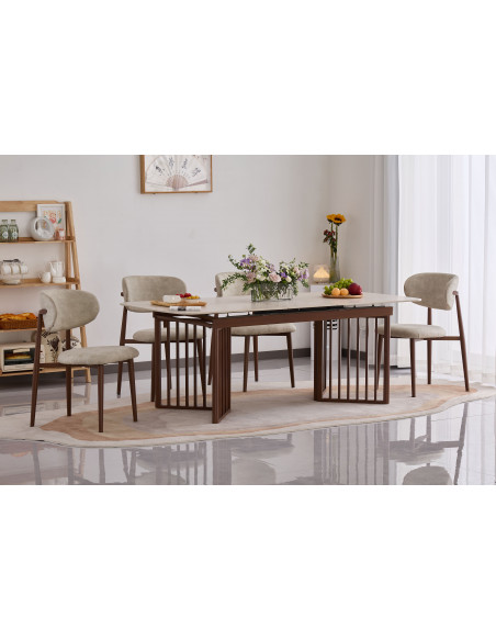 Table à Manger Extensible Elza – Pierre Frittée & Pieds Noyer