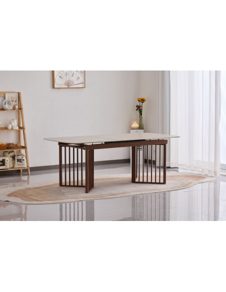 Table à Manger Extensible Elza – Pierre Frittée & Pieds Noyer