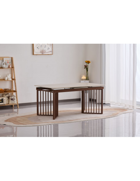 Table à Manger Extensible Elza – Pierre Frittée & Pieds Noyer