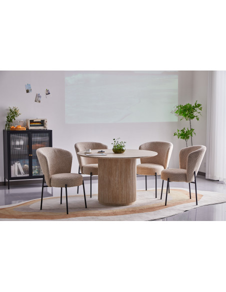 Table à manger ronde Calma – Plateau effet bois & pied colonne rainuré