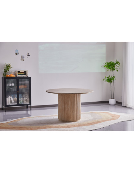 Table à manger ronde Calma – Plateau effet bois & pied colonne rainuré