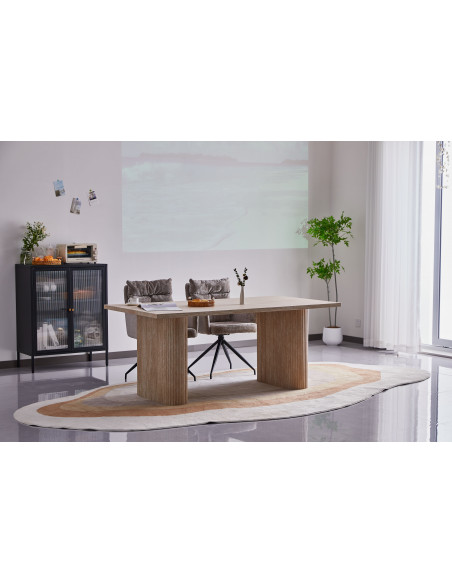 Table à manger Terra – Plateau effet bois & double pied colonne rainuré