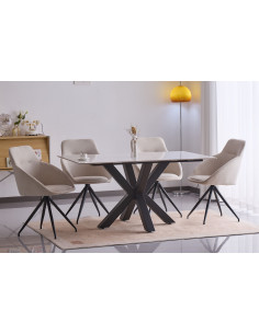 Table à manger Axis – Plateau pierre frittée & pieds métal croisés